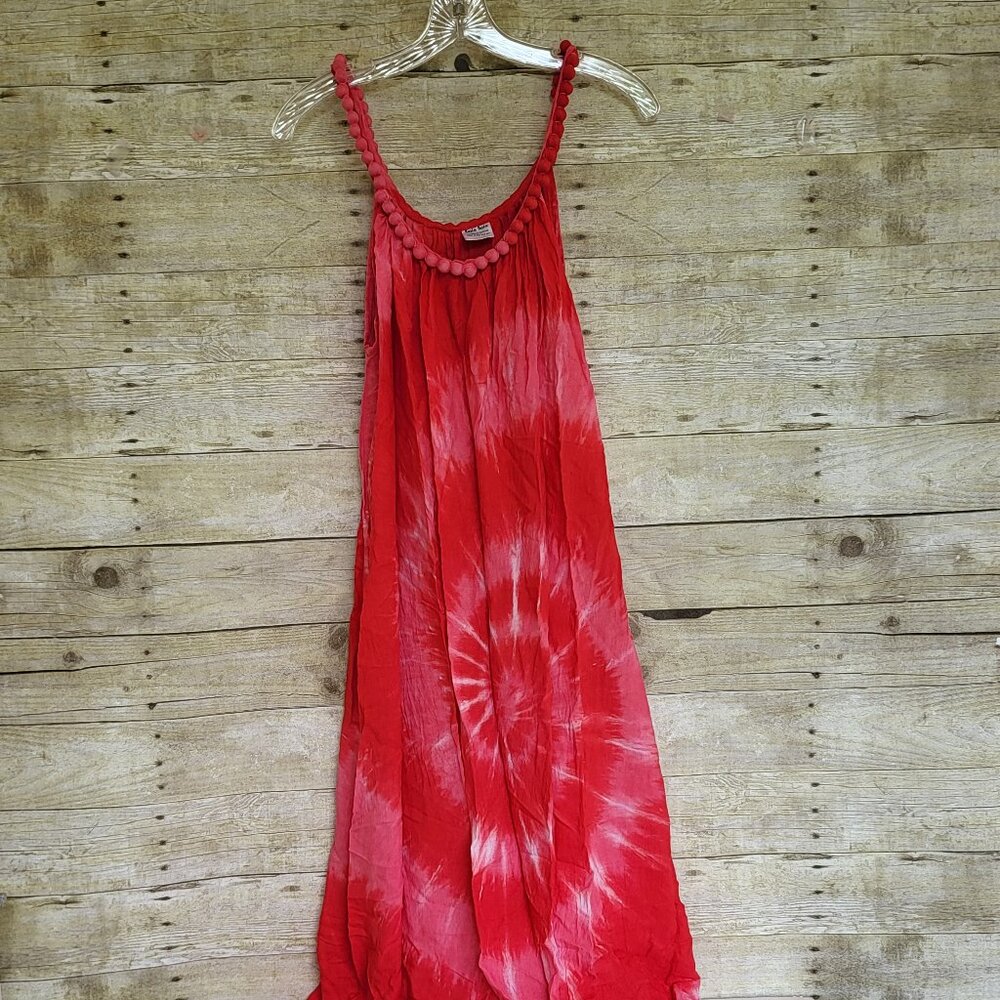 Rasta Pasta Red & White Tie Dye Dress - Free Size